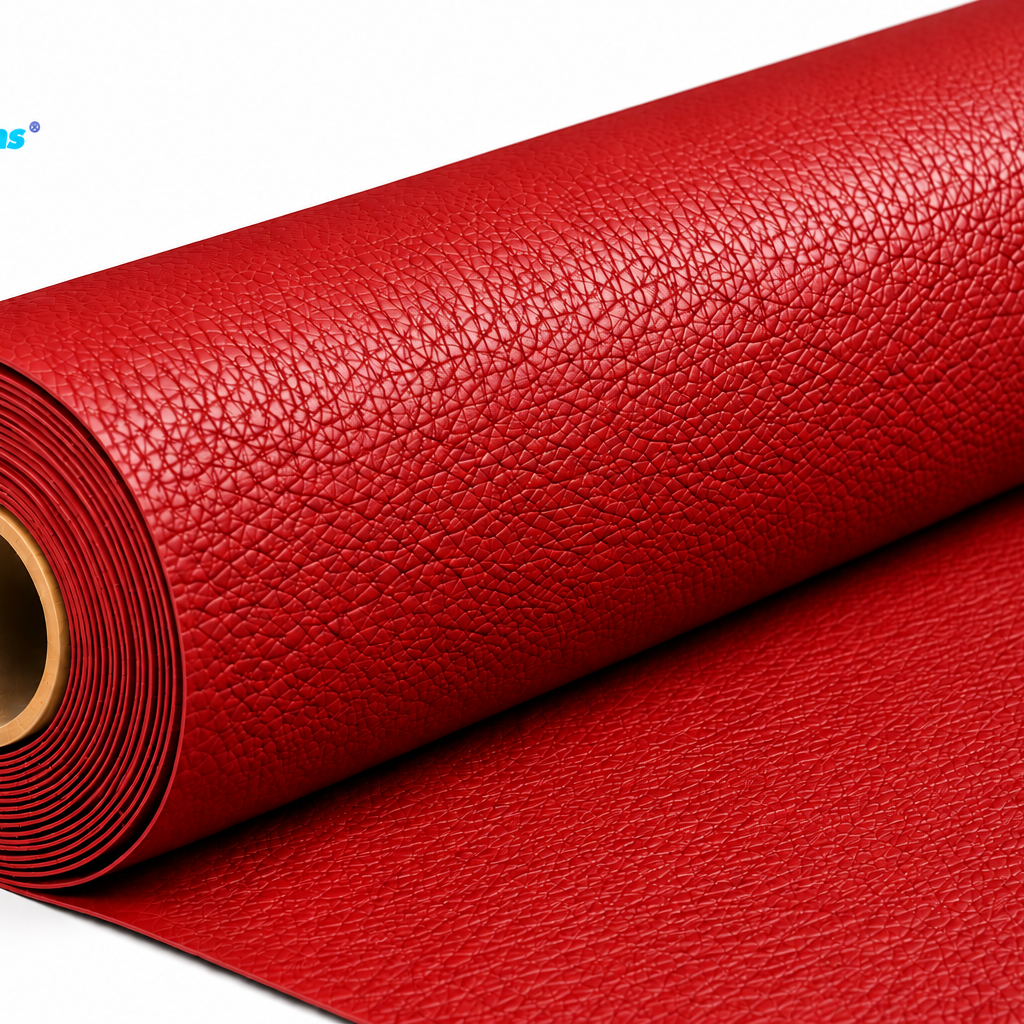 Embossed vinyl PU leather red