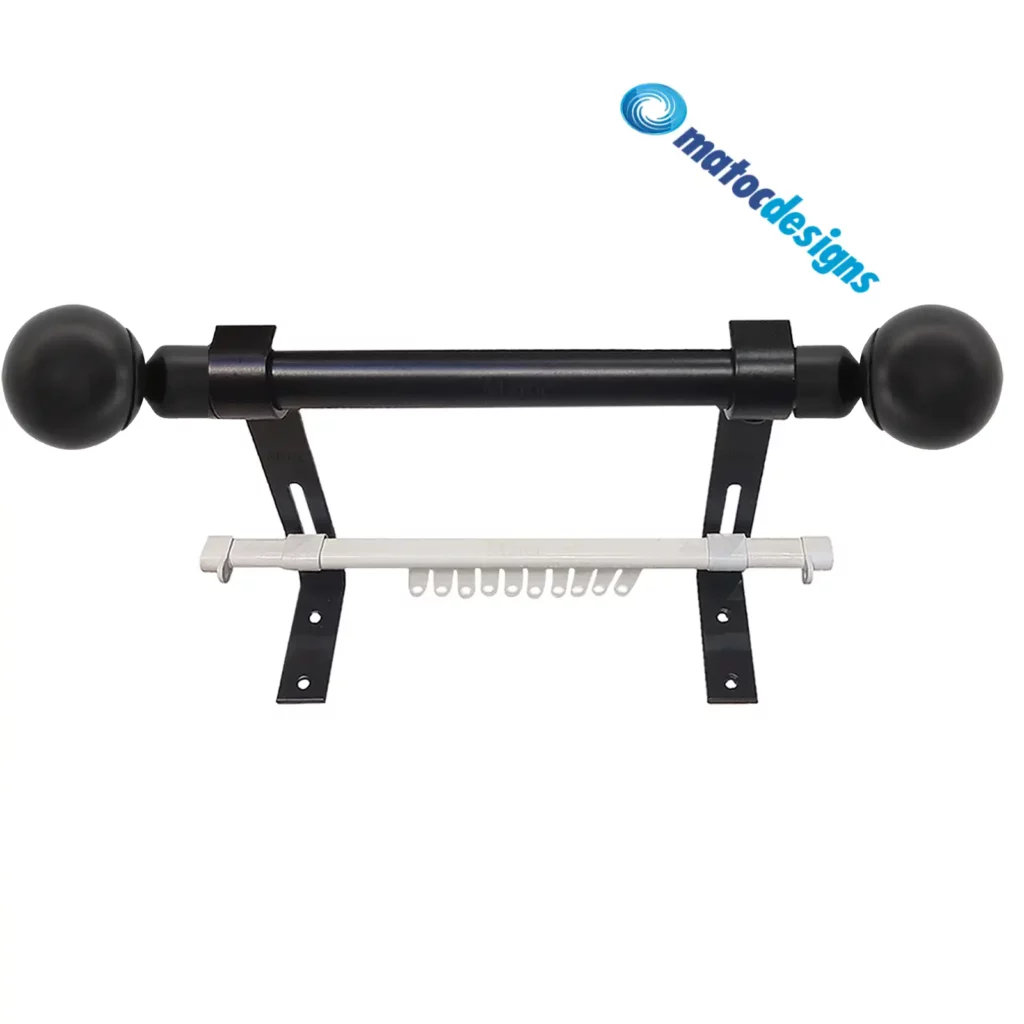 25mm Metal Curtain Rod and Single C-Track Set with Ball Finials - Black