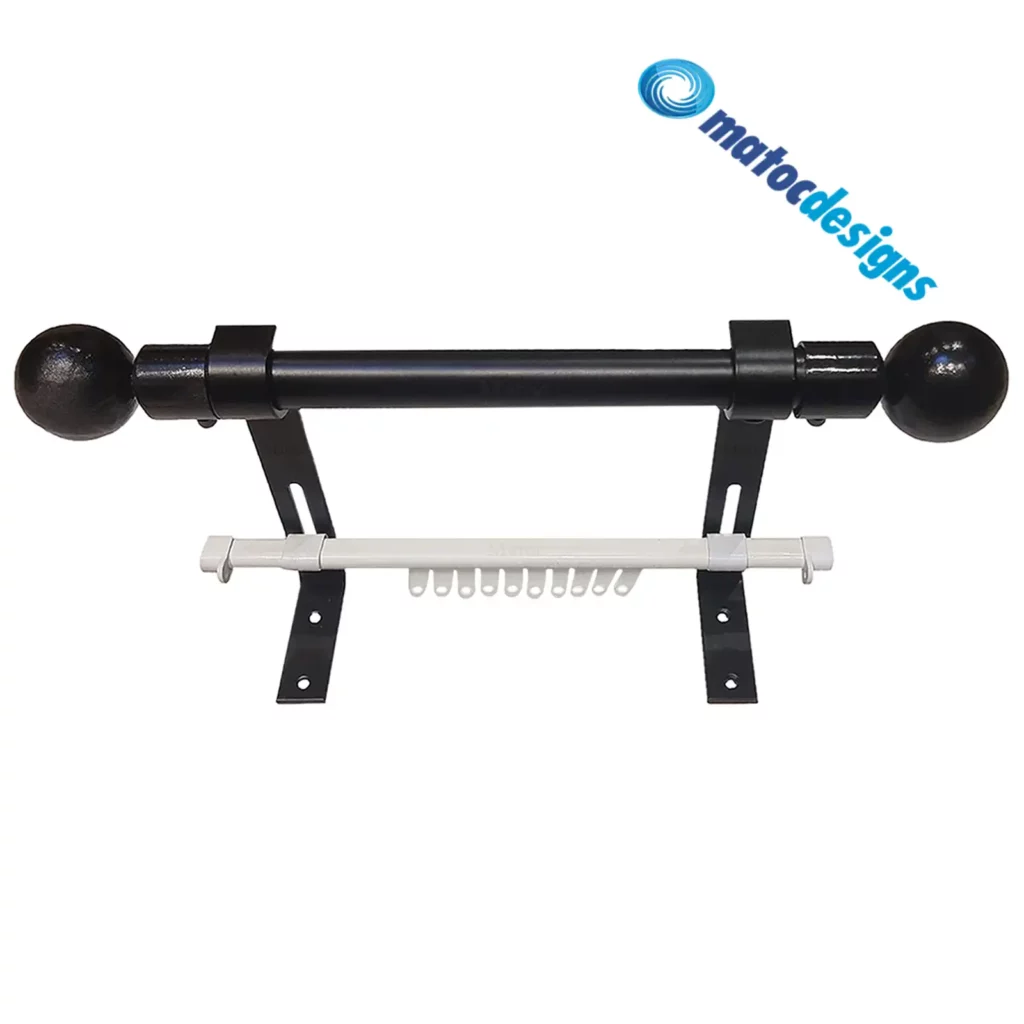 25mm Metal Curtain Rod and Single C-Track Set with Heavy Ball Finials - Black