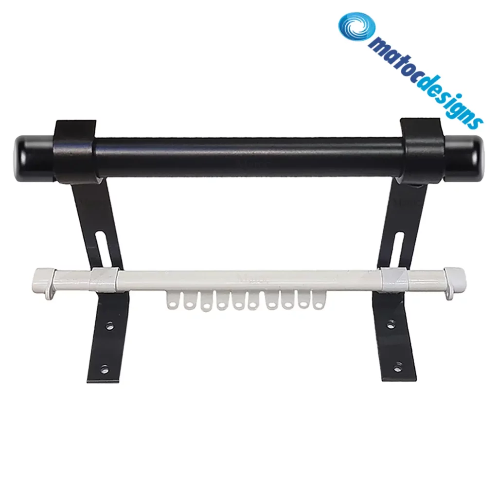 25mm Metal Curtain Rod and Single C-Track Set with Plain End Caps - Black