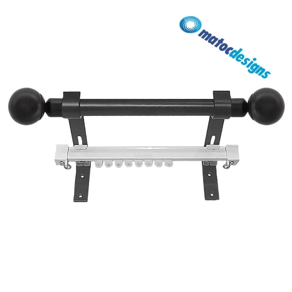 25mm Metal Curtain Rod and Single HD-Track Set with Ball Finials - Black