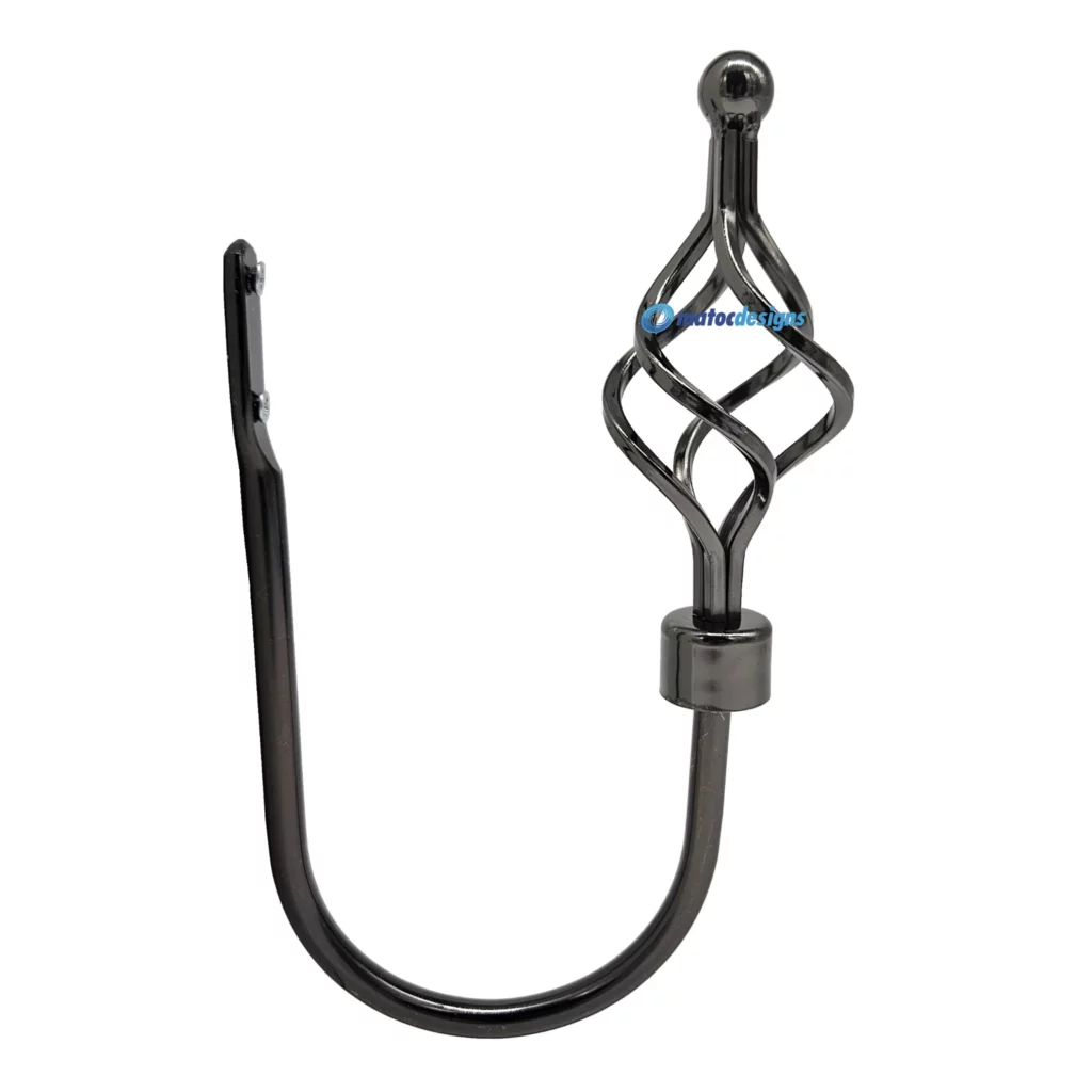 Steel Tieback Arm with 25mm Basket Finial - Black Nickel