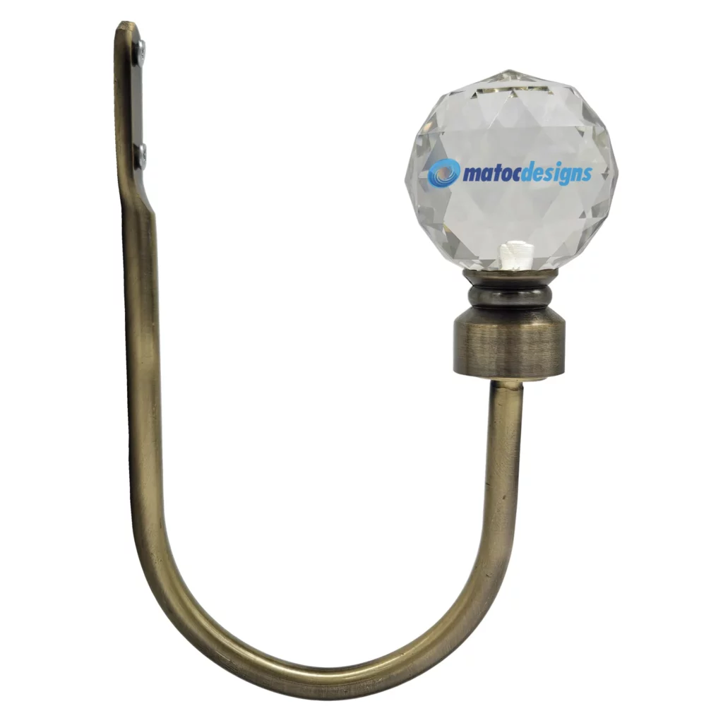 Steel Tieback Arm with 25mm Crystal Ball Finial - Antique Brass