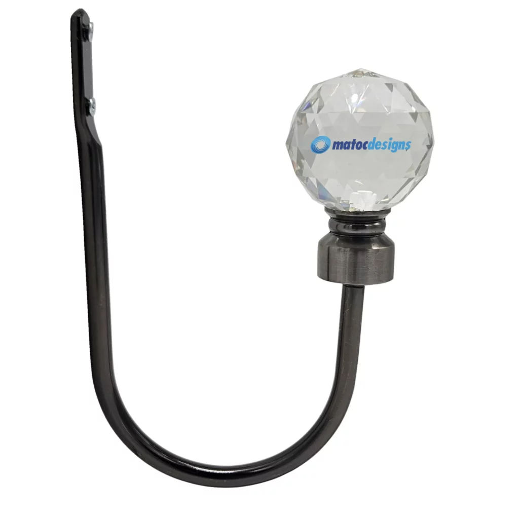 Steel Tieback Arm with 25mm Crystal Ball Finial - Black Nickel