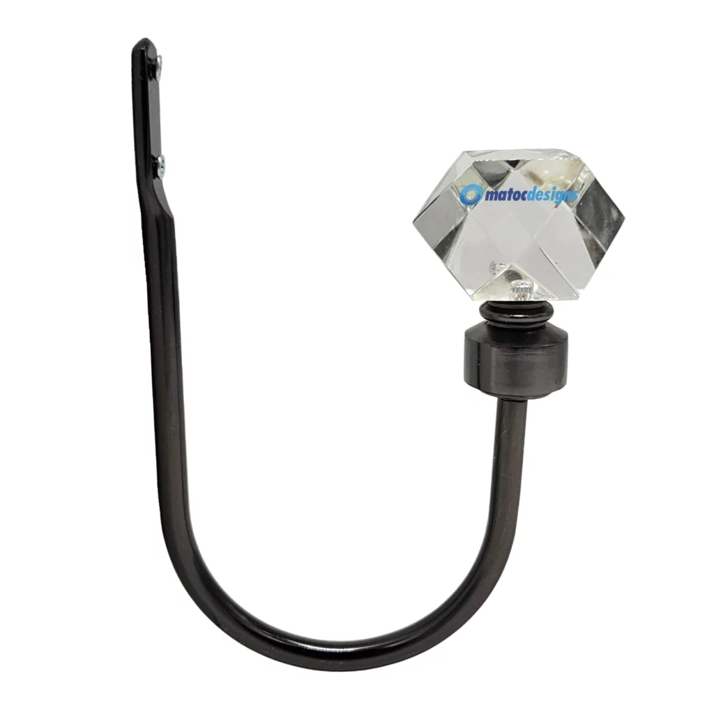 Steel Tieback Arm with 25mm Crystal Prism Finial - Black Nickel