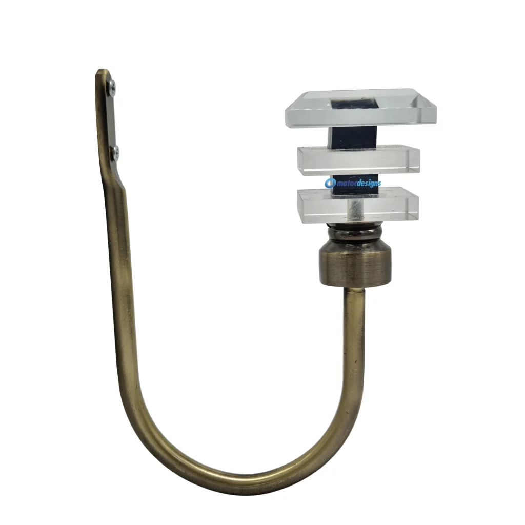 Steel Tieback Arm with 25mm Crystal Step Finial - Antique Brass